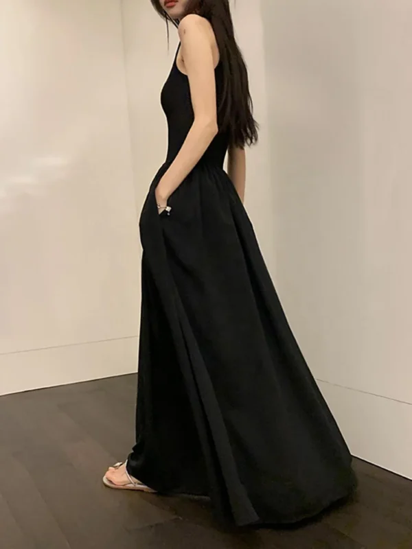 O Neck Sleeveless Slit Casual Dress Solid Color Pleated Dresses - Image 2
