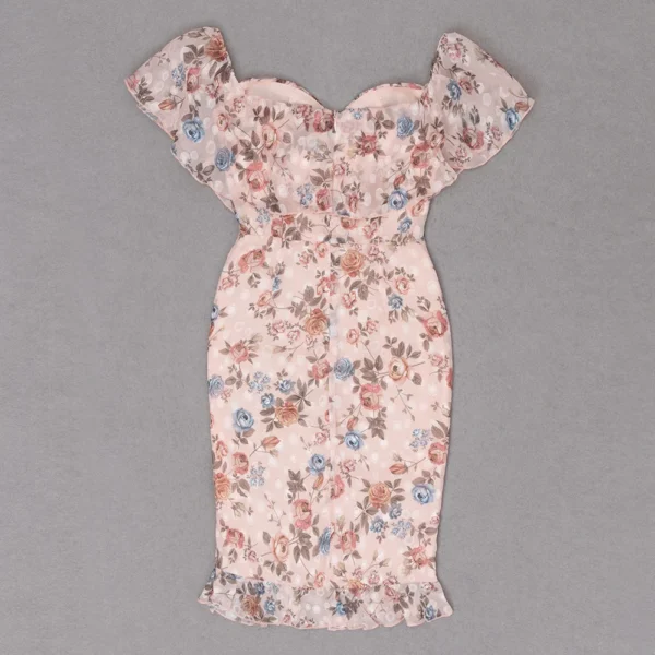 V-neck Elegant Sweet Pink Floral Print Sleeveless Casual Dress - Image 4