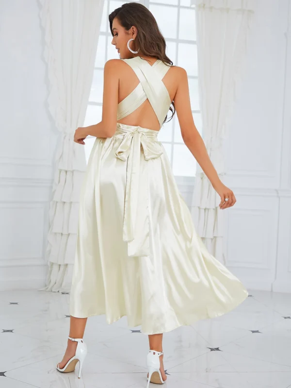 Graceful Deep V Neck Party Sexy Backless Bow Knot Dress - Image 2