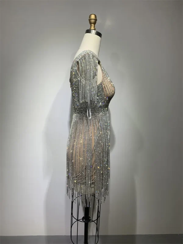 Elegant Rhinestone Bodycon Fringe Tassel Luxury Dress - Image 5