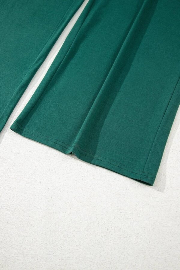 Blackish Green Deep V Pleated Crisscross Wide Leg Backless Jumpsuit - Image 12
