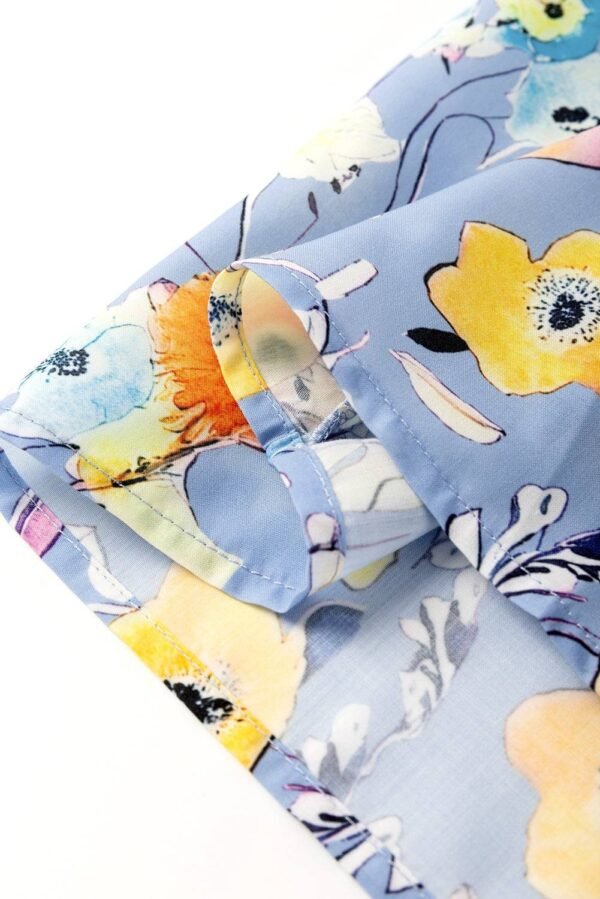 Sky Blue Flutter Sleeve V Neck Floral Top - Image 10