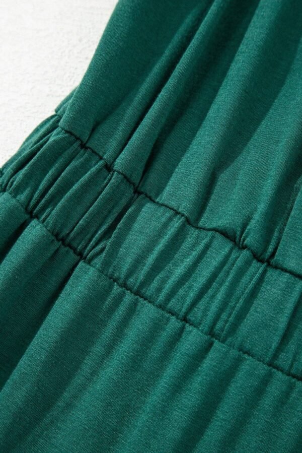 Blackish Green Deep V Pleated Crisscross Wide Leg Backless Jumpsuit - Image 9