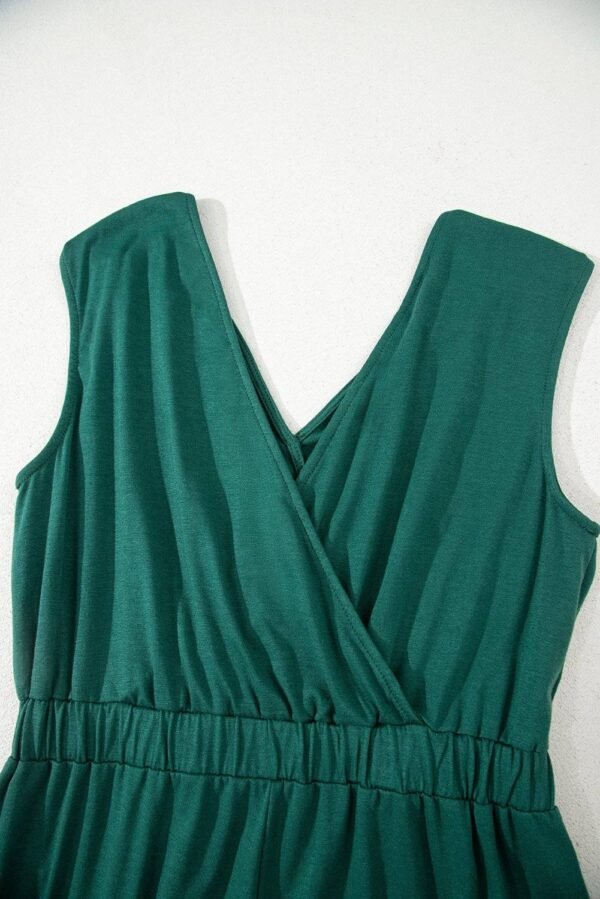 Blackish Green Deep V Pleated Crisscross Wide Leg Backless Jumpsuit - Image 14
