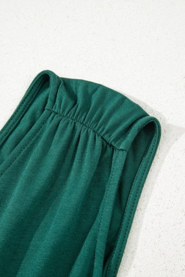 Blackish Green Deep V Pleated Crisscross Wide Leg Backless Jumpsuit - Image 8