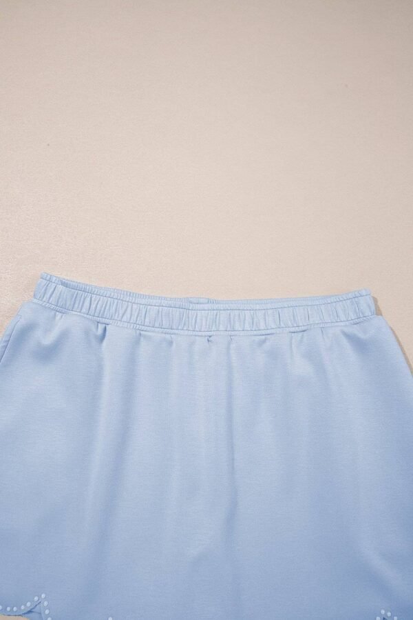 Light Pink Puff Sleeve Pearl Embellished Scallop Trim Top 2 Piece Skort Set - Image 22