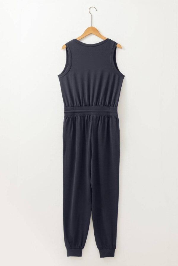 Black Casual Tank Style Tie Waist Pocketed Jogger Jumpsuit - Image 5