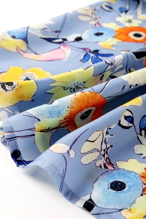 Sky Blue Flutter Sleeve V Neck Floral Top - Image 9