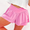 Bright Pink Crossed Waist Tiered Flowy Shorts