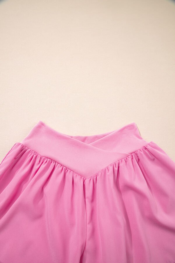 Bright Pink Crossed Waist Tiered Flowy Shorts - Image 7