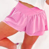 Bright Pink Crossed Waist Tiered Flowy Shorts