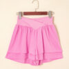 Bright Pink Crossed Waist Tiered Flowy Shorts
