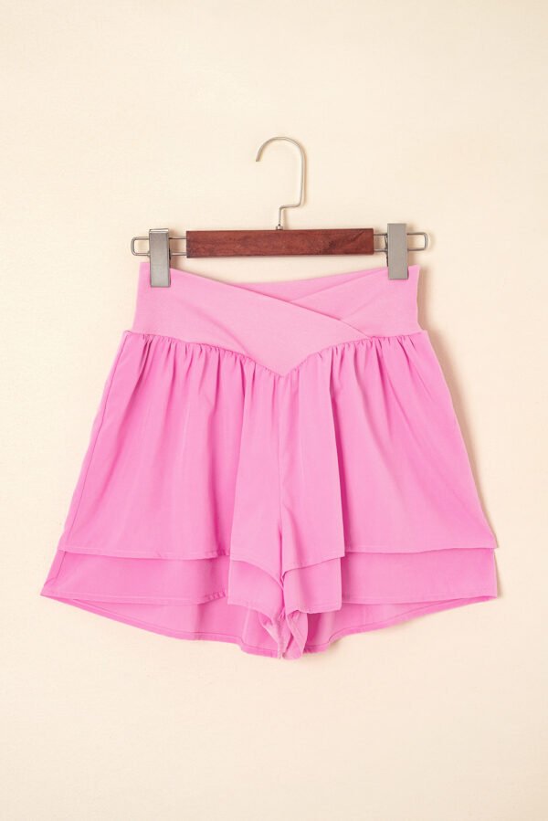 Bright Pink Crossed Waist Tiered Flowy Shorts - Image 5