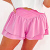 Bright Pink Crossed Waist Tiered Flowy Shorts