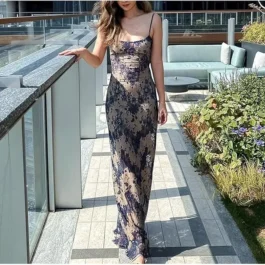 Hollow Back Suspender Temperament Style Long Maxi Dress for Party Evening