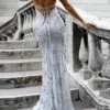 V-Neck Sleeveless Open Back Lace Vintage Gowns for Party