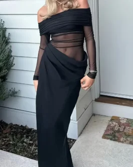 Black Stretchy Polyester Blend with Mermaid Hem Dress