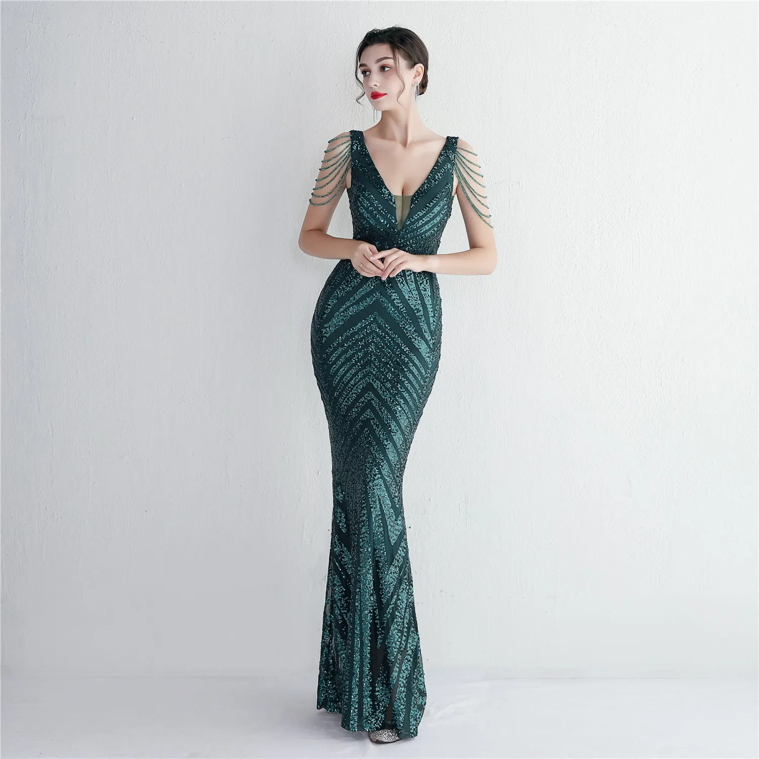 Slim-fit Evening Temperament Elegant Long Sequins Evening Dress - Image 3