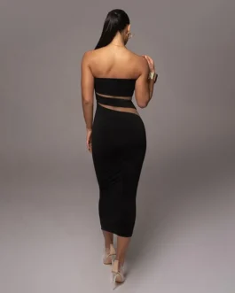 New Fashion Party Long Dress Strapless Hollow Wrap Slim Dresses