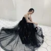 Temperament fairy Gauze High Quality Beautiful Black Long Evening Dress