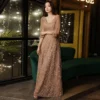 High-end Tassel V-neck Sequin champagne Sexy Temperament Slim Evening Dress