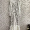 New Hand-made V-neck Diamond Lace Maxi Long Dress
