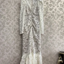 New Hand-made V-neck Diamond Lace Maxi Long Dress