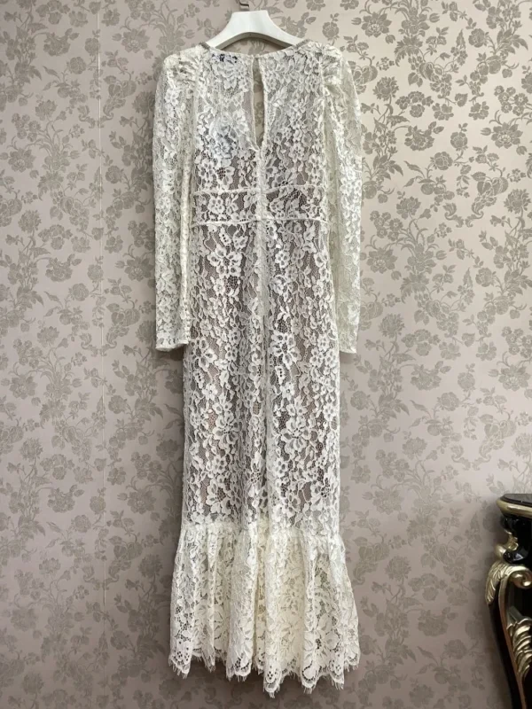 New Hand-made V-neck Diamond Lace Maxi Long Dress
