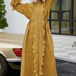 New Solid Color Casual Ruffled Woman Clothing Abaya Pleated Dresses