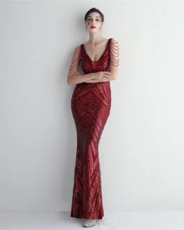 Slim-fit Evening Temperament Elegant Long Sequins Evening Dress
