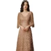 High-end Tassel V-neck Sequin champagne Sexy Temperament Slim Evening Dress