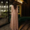 High-end Tassel V-neck Sequin champagne Sexy Temperament Slim Evening Dress