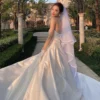 High-quality Tube Top Veil Texture Long Tail Satin Gorgeous Fashion Wedding Dress