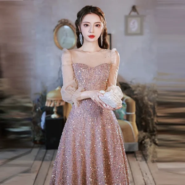 New Sequined High-end Luxury Niche Skirt Female Banquet Evening Dress