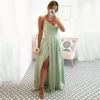 High Quality Silky Suspenders Sexy Slit Evening Dress