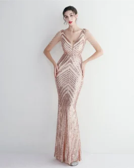Slim-fit Evening Temperament Elegant Long Sequins Evening Dress