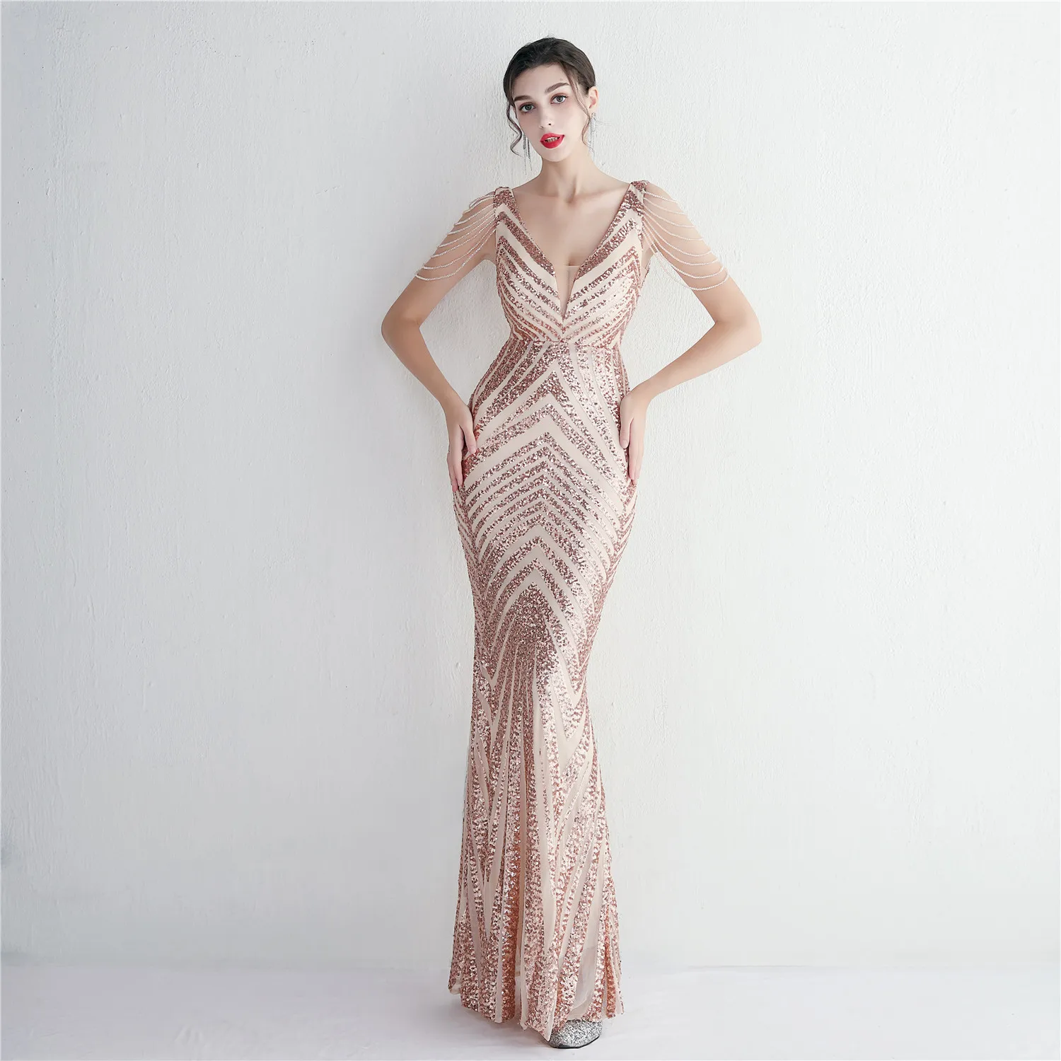 Slim-fit Evening Temperament Elegant Long Sequins Evening Dress - Image 2