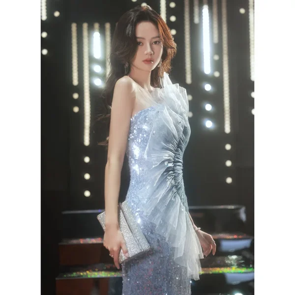 Elegant Temperament Host Tube Top Fishtail Fashion Evening Dress - Image 3