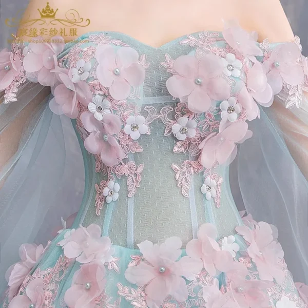Ribbon fairy Sweet Three-dimensional Flower Embellishment Evening Dress - Image 3