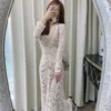 New Hand-made V-neck Diamond Lace Maxi Long Dress