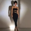 New Fashion Party Long Dress Strapless Hollow Wrap Slim Dresses