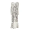New Hand-made V-neck Diamond Lace Maxi Long Dress