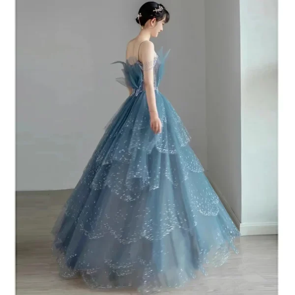 New Blue Tube Top Sexy Mesh Cake fairy Princess Sling Evening Dress - Image 2