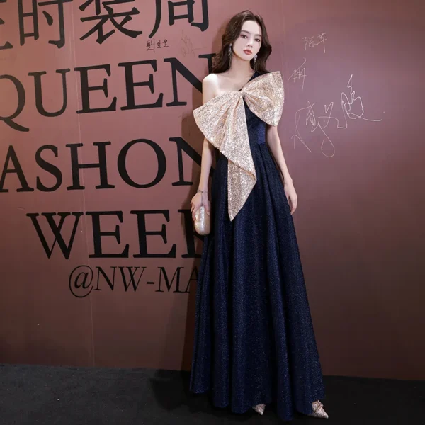 One-shoulder Sexy Bow Banquet Elegant Sweet Long Evening Dress