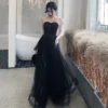 Temperament fairy Gauze High Quality Beautiful Black Long Evening Dress