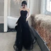 Temperament fairy Gauze High Quality Beautiful Black Long Evening Dress