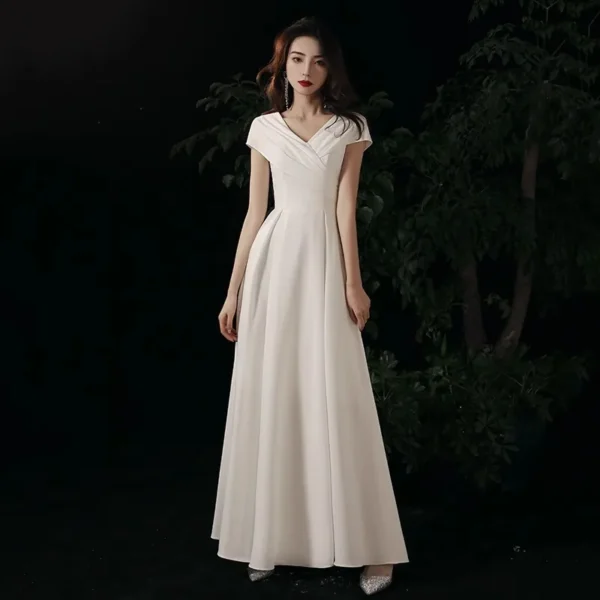 High Quality White Simple Beautiful Evening Dress - Image 2