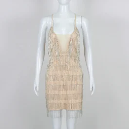 Rhinestone Tassel V-neck Lady Elegant Casual Party Dresses