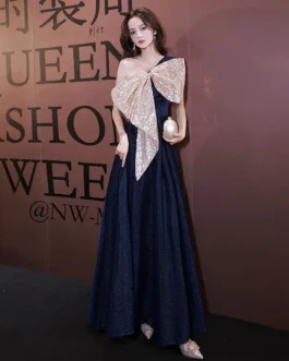 One-shoulder Sexy Bow Banquet Elegant Sweet Long Evening Dress