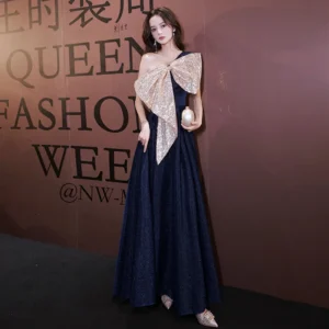 One-shoulder Sexy Bow Banquet Elegant Sweet Long Evening Dress